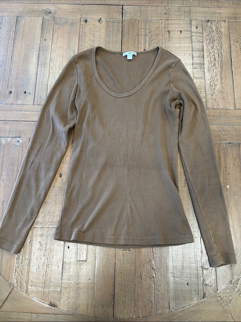 James perse ribbed long sleeve scoop neck tee shirt size 1 small brown basics